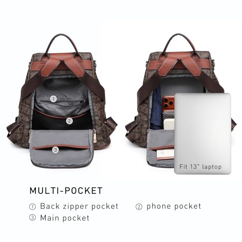 Image of Women Fashion Backpack Purse Multi Pockets Anti-Theft Rucksack Travel Shoulder Bag Handbag