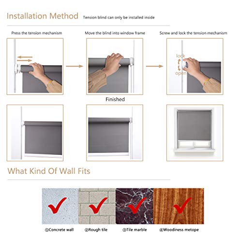 Schrling No Drill Daylight Roller Shade Tension Inside Mount Expansion Window Blind,Custom Size:20”-90”W,20”-98”L #TOP4