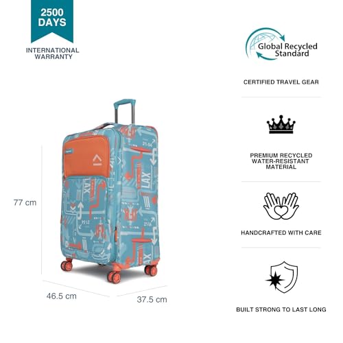 Image of uppercase JFK Plus 10100EST1TBL Large Check-in Eco Soft Trolley Bag, Dust Resistant Luggage Made of Sustainable Material, 8 Wheel Trolley Bag with TSA Lock,Travel Suitcase for Men & Women (Teal Blue)