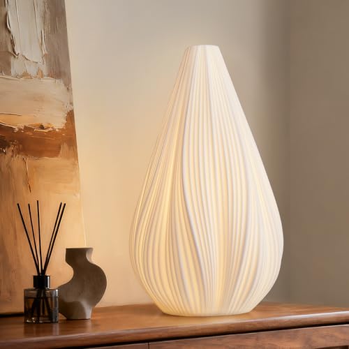 RONDURE 12.5" Modern Ceramic Table Lamp, Fully Dimmable Modern Bedside Lamps for Bedroom, Living Room and Nightstand, White Translucent Ceramic Shade, Warm Ambient Lighting, Corded, Bulb Included