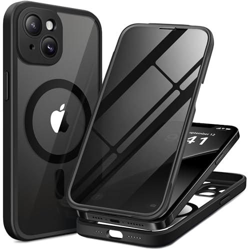 BERFY for iPhone 14 Case, Compatible with MagSafe, Built-in Privacy Screen Protector and Camera Protection, Anti-Spy Full Body Shockproof Clear Phone Case for 14 6.1