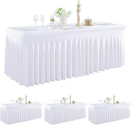 NSSONBEN Lot de 4 nappes en élasthanne Blanche pour Tables rectangulaires de 180 cm,...