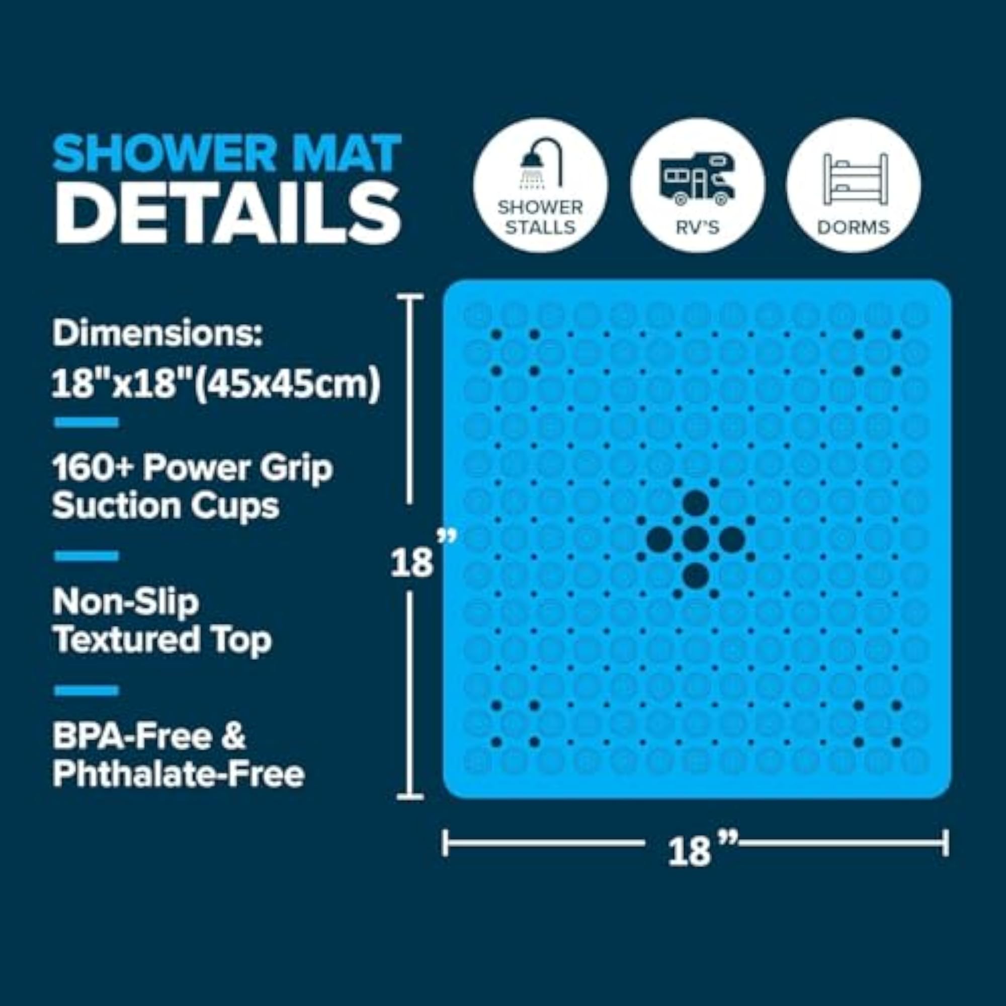Machine Washable Bath Mat with Drain Holes