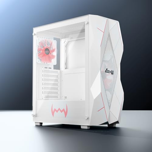 Image of daWg V' Series 240 Mid-Tower Gaming Cabinet /Case, Pre-Installed 2 Multicolor Fans, Support AIO Upto 360mm, ATX, mATX, Mini ITX, Tempered Glass, Dust Filters, Cable Management, USB 3.0 (White)