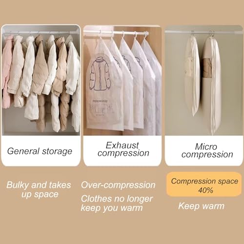 Garment Bags for Hanging Down Jacket, Peach Skin Velvet, Clothes Cover with Clear PVC Window，Sealed Completely，Reuse(Beige,58x15x130cm/23x6x51in)3