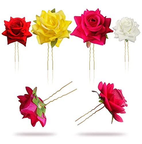 STYLATHON Women's Red Rose Flower Hair Clip/Brooch Vintage Hair Pins For Women's Stylish Girl's Multi-color (Multicolor)