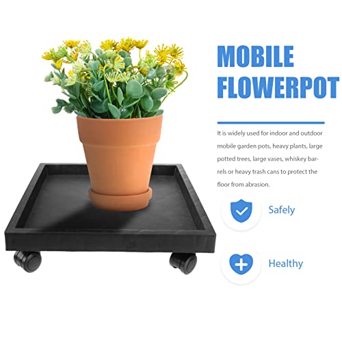 Doitool Plant Stand With Wheels - Rolling Plant Stand Square Plant Saucer 14 Inch - Heavy Duty Plant Water Tray Plant Caddy Plant Trays For Indoors No Holes For Moving Potted Planter （Black） #TOP4