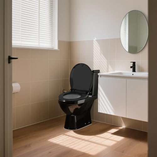 Image of Aunsffer Quick Release Toilet Seat, 16.5inch Round Toilet Seat Soft Close No Slam, Easy Installation and Removal, Black, Plastic
