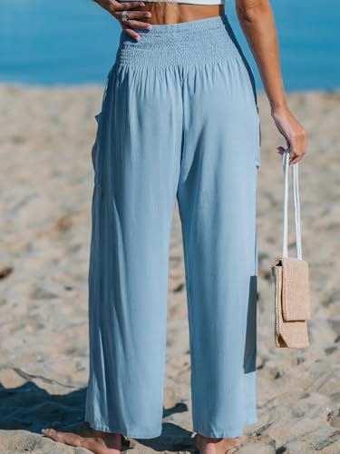 CUPSHE Women Pants Woven Smocked Waist Utility Pockets Straight Leg Pants Casual Summer Holiday Beach2