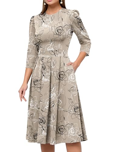 Simple Flavor Women's Floral Vintage Dress Elegant Midi Evening Dress 3/4 Sleeves - Image 7