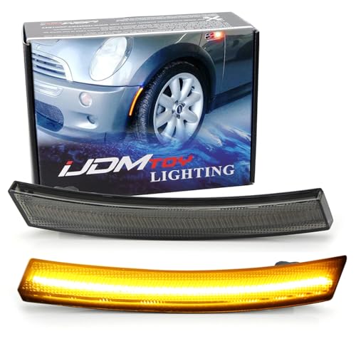 iJDMTOY Smoked Lens Amber Full LED Front Side Marker Light Kit, Compatible with 2002-08 Mini Cooper 1st Gen R50 R52 R53, Replace OEM Amber Sidemarkers