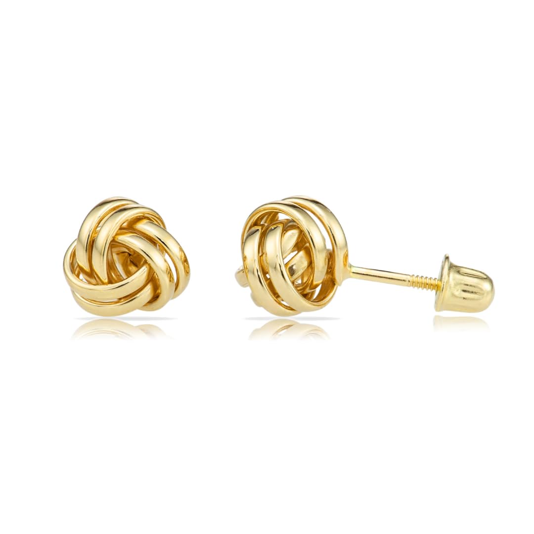 Womens 14k Gold Love Knot Stud Earrings with Long Screw-back Post