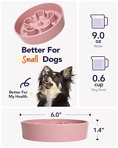 LE TAUCI Hundenapf aus Keramik, Antischlingnapf für Mittelgroße und Kleine Hunde, Langsam Fressen und Spaß für den Hund, Fressnapf mit Rutschfestem Design (Bloom Rosa, S-350 ml)