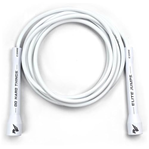 Elite Jumps 6mm PVC Jump Rope – Adjustable All-White Fitness Skipping Rope with Unbreakable Handles & Non-Kinking Cord – Premium Workout Equipment for Men & Women