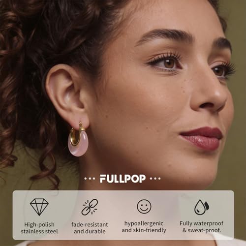Image of Fullpop Vintage Earrings for Women, Chunky 14K Gold Plated Resin Hoop Earrings Lightweight Hollow Drop Earrings Hypoallergenic Earrings for Women Vintage Anthropologie Jewelry Gifts for Women