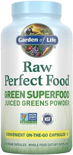 Garden of Life Raw Perfect Superfood Juiced Greens Powder Capsules, Non-GMO, Gluten Free, Vegan Whole Dietary Supplement, Organic, Sprouts Probiotics, 240 Count