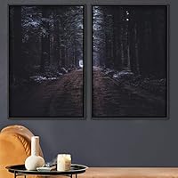 2 Piece Framed Canvas Wall Art Brown Forest Canvas Prints Home Artwork Decoration for Living Room,Bedroom - 16