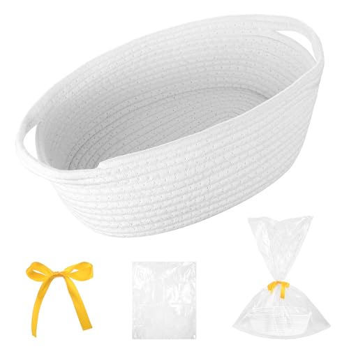 Cesta de Regalo Vacía, Cesta para Regalo Vacia, Cestas para Regalos de Algodón, Organizador de Almacenamiento para Bodas, Navidad, Cumpleaños con Bolsa Transparente y Cinta