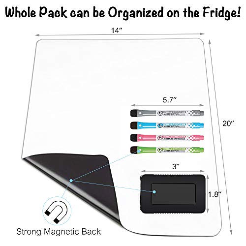 Magnetic Dry Erase Whiteboard For Fridge,20X14In Dry Erase Board For Refrigerator,Magnetic Self Adhesive White Board Sheet Reminder Notepad With Eraser Marker For Memo Grocery List Office Note Planner #TOP4