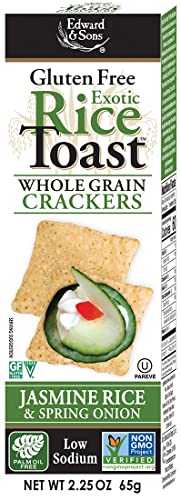 Edward & Son's Exotic Gluten Free Jasmine Rice & Spring Onion Rice Toast – Oven Baked, Whole Grain, Plant-Based, Non-GMO Project Verified, USDA Organic – 2.25 Oz (Pack of 12)