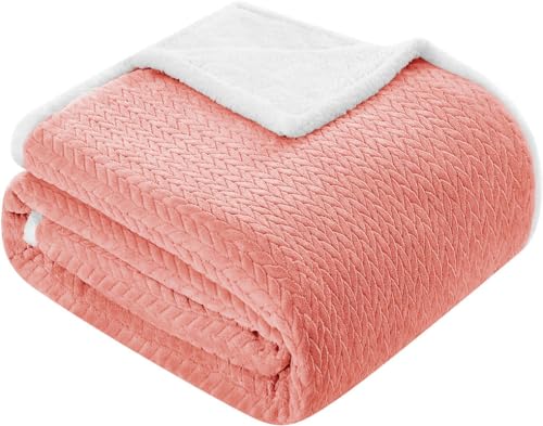Image of BSB HOME Sherpa Blanket Flannel Blanket - 220 x 240 cm, Soft, Plush, Fluffy, Fuzzy, Warm, Cozy Perfect for Couch, Bed, Sofa, Chair - Reversible Blanket AC Blanket King Size - Pink & White