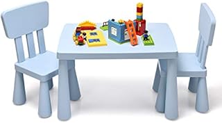 GYMAX Kids Table and Chair Set, Children Activity Table with 2 Chairs, Multifunction Nursery Furniture for Playing, Learning, Eating and Drawing (Blue)