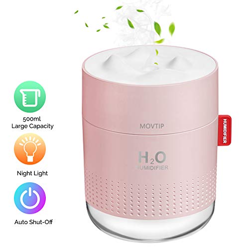Portable Mini Humidifier, 500ml Small Cool Mist Humidifier with Night Light, USB Personal