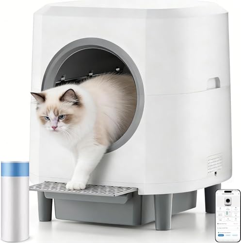 Lettiera Gatto Autopulente, 80L+8L Lettiera Autopulente per Gatti, Toilette Automatica Grande, Antiodore,Controllo APP,Monitor Sanitario, per Più Gatti