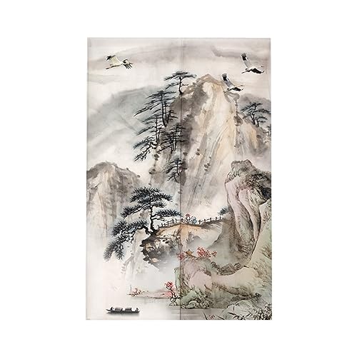 Surwin Cortina de Puerta Japonesa Noren, Estilo Japonés Cortina de Puerta Paisaje Natural Interior Tela Tapiz Cortina de Partición para Hogar Habitación Cocina Tienda (70x120cm,Estilo Chino)