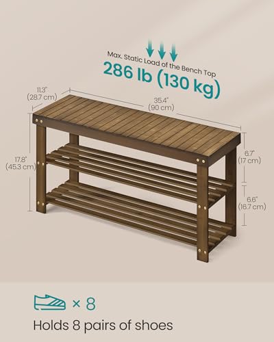 Image of SONGMICS Shoe Rack Bench, 3-Tier Bamboo Shoe Storage Organizer, Entryway Bench, Holds Up to 286 lb, 11.3 x 35.4 x 17.8 Inches, for Entryway Bathroom Bedroom, Yellow Brown ULBS090K01