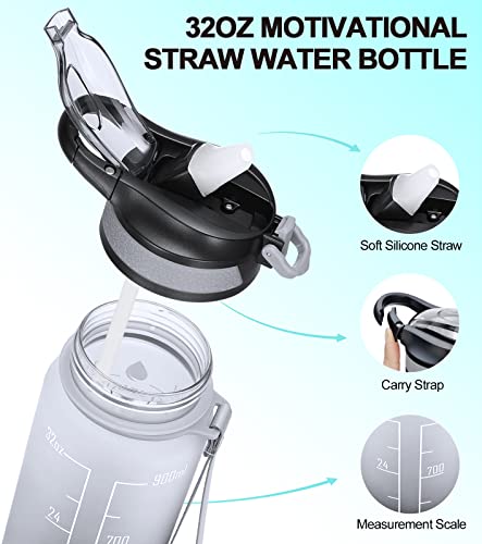 Elyphine 32/24 Oz Water Bottles With Removable Straw & Time Marker, Motivational Sports Bottles With Bpa Free Tritan Material, Leakproof Water Jug For Fitness #TOP1