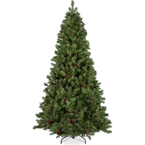 Best Choice Products 6ft Pre-Decorated Holiday Christmas Tree for Home, Office, Party Decoration w/1,000 Tips, Pinecones, Metal Base – Green
