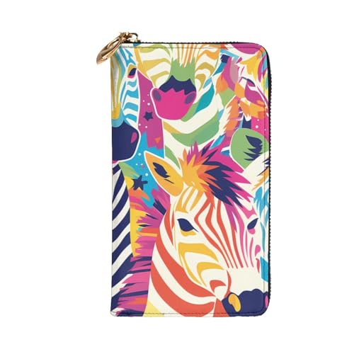 Colorful Rainbow Zebra Prints Leather Long Clutch Wallet for Fashionable Girls and Women - Durable, Stylish, and Functional, Black, One Size2