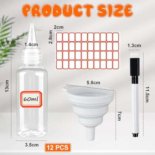 Miniatura 2 de Kleemeiero 12 Pcs Botellas Exprimibles Para Salsas 60ml Botella De Condimento Sin Bpa Con Boquilla Botella Exprimible De Plastico Para Aceite, Salsas Y Condimentos Incluye Embudos Y Etiquetas