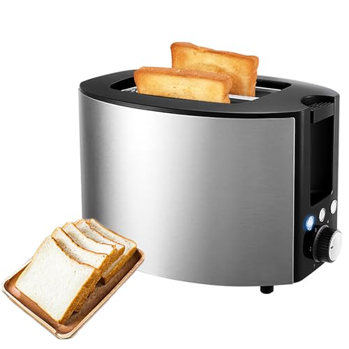 1.5" Wide Slot Bread Toaster, 2 Slice Bread Toaster with Removable Crumb Tray, Defrost/Reheat/Cancel Function and 6 Variable Browning Settings, Stainless Steel Body, for Bagels, Sandwiches