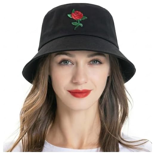 ZLYC Unisex Fashion Embroidered Bucket Hat Summer Fisherman Cap for Men Women Teens (Rose Black)
