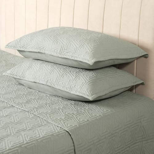 Image of MYTRIDENT Nectarsoft Italian Retreat King Size (228 cm x 274 cm) Bedcover Set, 100% Cotton, Seafoam