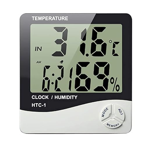 MCP Healthcare HTC-1 Room Thermometer with Humidity Incubator Meter and Accurate Temperature Indoor Sensor Indicator Wall Mounting LCD Digital Clock Monitor for Home, Office, Comfort & Health (White)