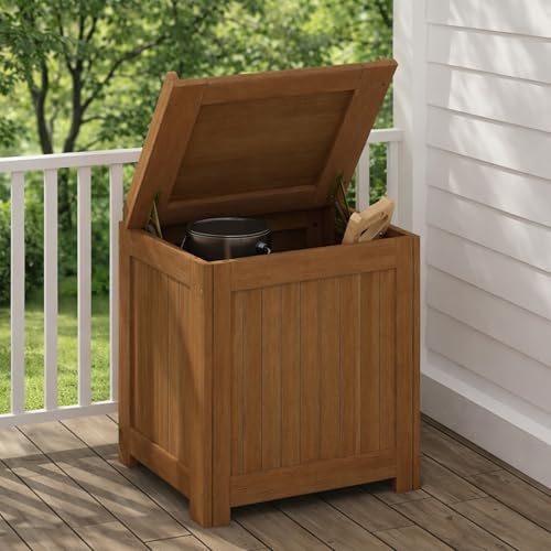 Furinno TIOMAN Wood Outdoor Storage Box Wooden Patio Deck Box Garden Backyard Tool Storage 21 x 23.7 x 16.5 for Balcony Porch Light Wood