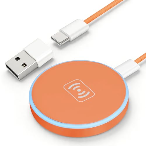 Wireless Charger, 15W Fast Magnetic Wireless Charging Pad with Dual-Sided Magnetic Design for iPhone 17/17 Pro/17 Pro Max/16/15/14/13/12 Series (Orange) by Generic - Used condition - US$8.19