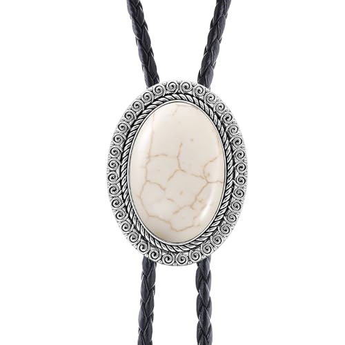 Image of Jeilwiy Bolo Tie for Men Real Stone Westwern Cowboy Ties Silver Bolos Women Leather Necktie Gift for Birthday Christmas