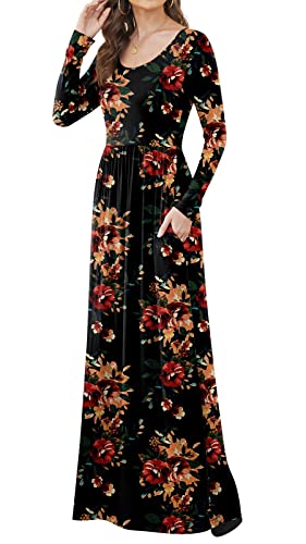 DB MOON Women Casual Long Sleeve Maxi Dresses Empire Waist Long Dress with Pockets4