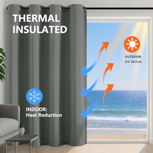 Image of Simplebrand Light Grey Extra Long 10ft Curtains for Patio 120 Inches Long 2 Panels Set, Room Darkening Light Blocking Solid Thermal Insulated Energy Saving Grommet Noise Reducing Curtains, 50 Wx120 L