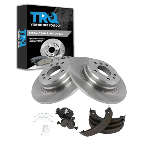 Image of TRQ Rear Brake Pad and Rotor Set Ceramic Parking Shoe Compatible with 1995-2001 BMW 740i 1995-2001 740iL