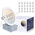 POWERASIA 24 Pack Recessed Lighting 6 Inch with Junction Box, 5CCT 6 Inch LED Recessed Lights Dimmable 2700K-6000K, 15W 1200lm Ultra Thin Recessed Lighting - ETL and Energy Star