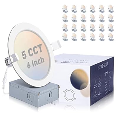 POWERASIA 24 Pack Recessed Lighting 6 Inch with Junction Box, 5CCT 6 Inch LED Recessed Lights Dimmable 2700K-6000K, 15W 1200lm Ultra Thin Recessed Lighting - ETL and Energy Star