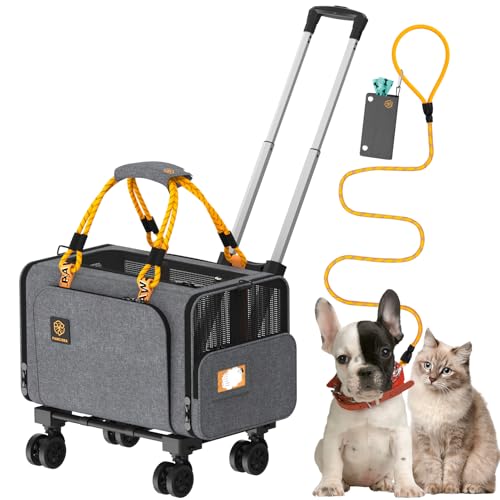 PAWZIDEA Pet Carrier with Wheels, 18x11x11 TSA Airline Approved Cat Carrier for 2 Cats Under Seat, Expandable Soft-Sided Dog Carrier for Small Dogs Ro