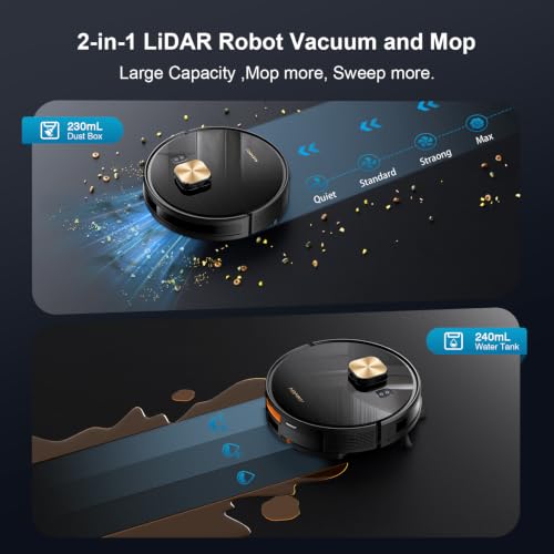 Image of Robot Vacuum and Mop, 11500 Pa Suction, 3-in-1 Robotic Vacuum with Smart LiDAR Navigation, 90 Day Self-Emptying,160 Min Runtime,App /Alexa /Voice Control, Ideal for Pet Hair, Carpet & Hard Floor