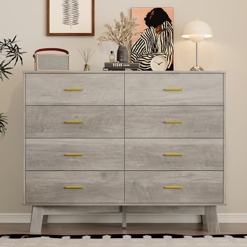 Image of BORNOON Dresser for Bedroom with 8-Drawer, 37 inch Tall Modern Chest of Drawers with Metal Handles, X-Shape Base & Adjustable Center Leg, Anti-Tip Closet Organizers and Storage