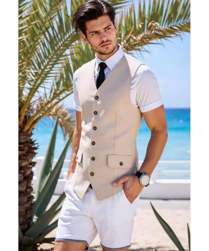 Men’s Linen Vest Slim Fit Business Wedding Prom Party Summer Dress Suit Vest Waistcoat For Mens3